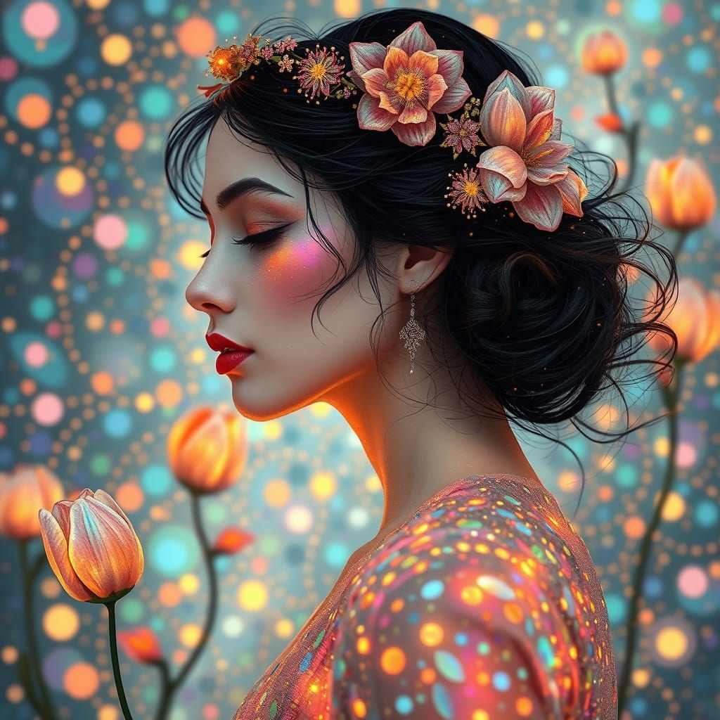 Ethereal Goddess of Opal and Crystals in Vibrant Whimsy