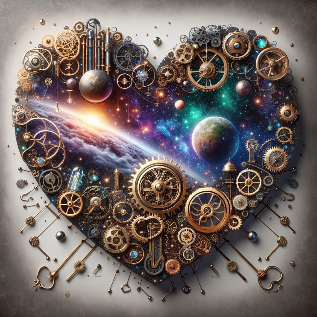 Steampunk Heart Landscape in Celestial Style