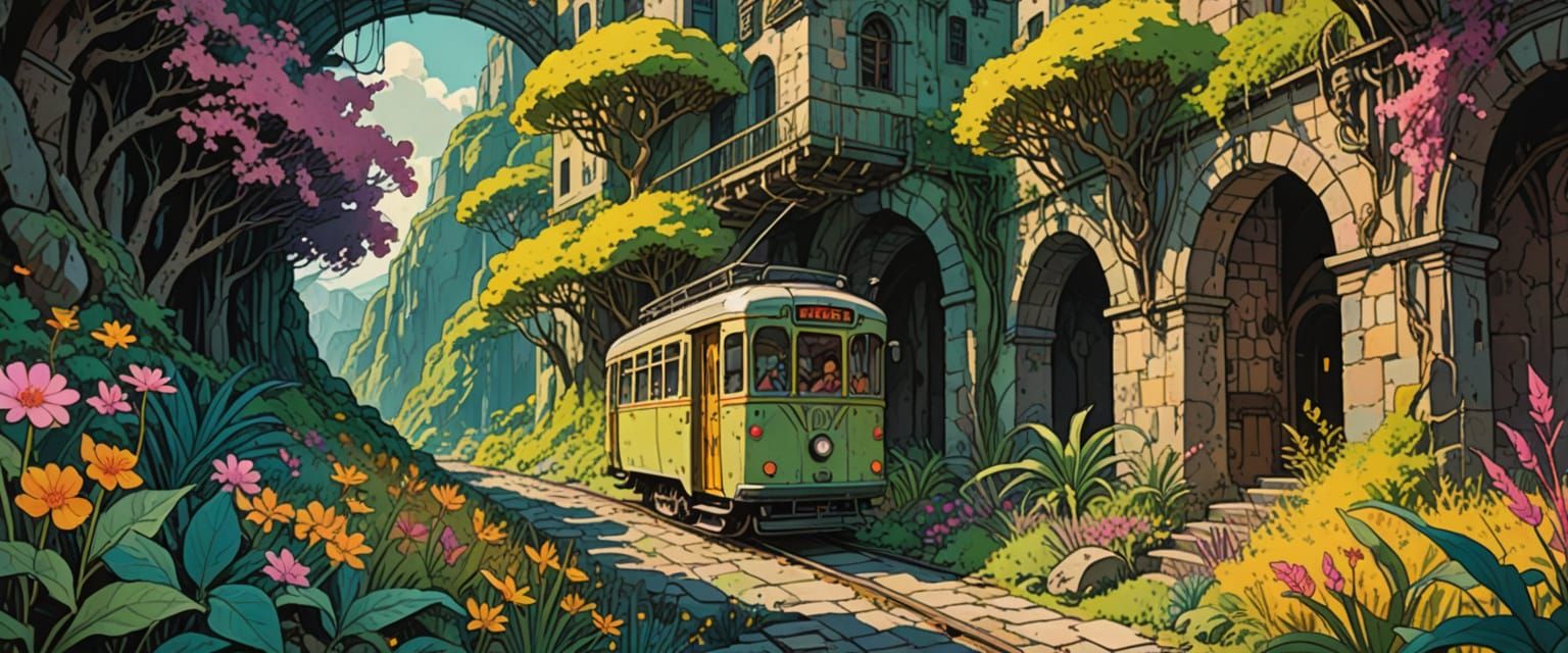 Underground City Trolly Car in Comic Book Style