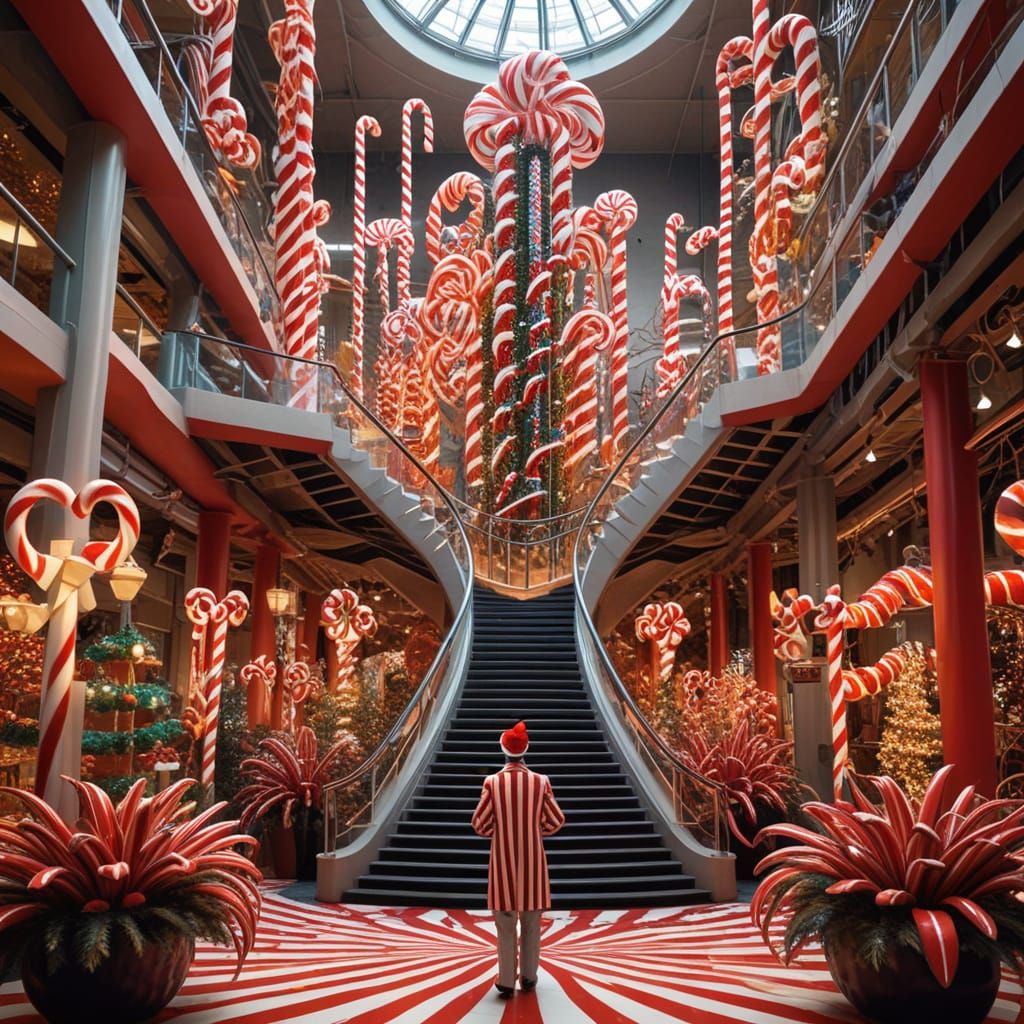 Whimsical Candy Cane Architecture in Hypermaximalist Style