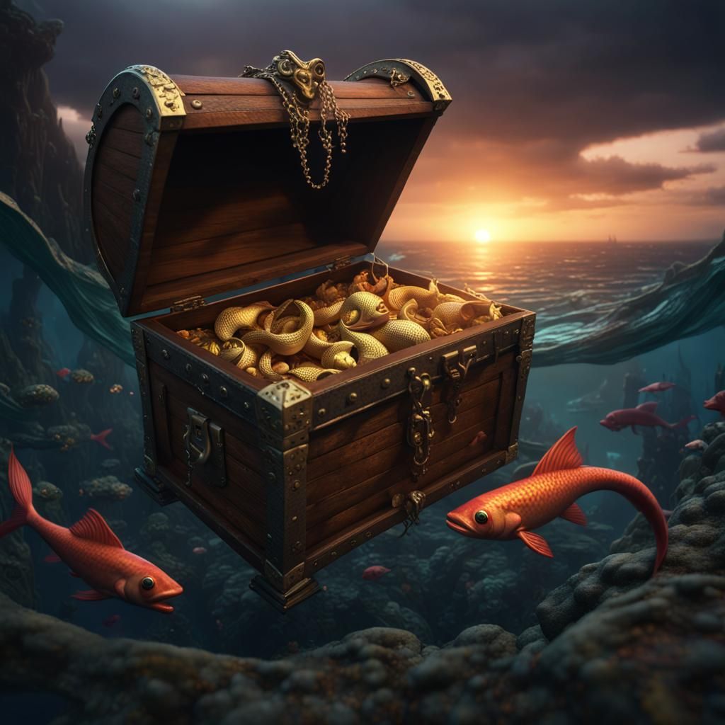 Treasure Chest Mimic Feasting Underwater with Mermaids