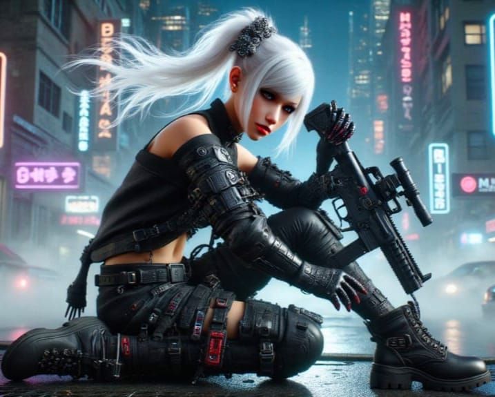 Cyberpunk Snow White Mercenary in Shadowrun Style
