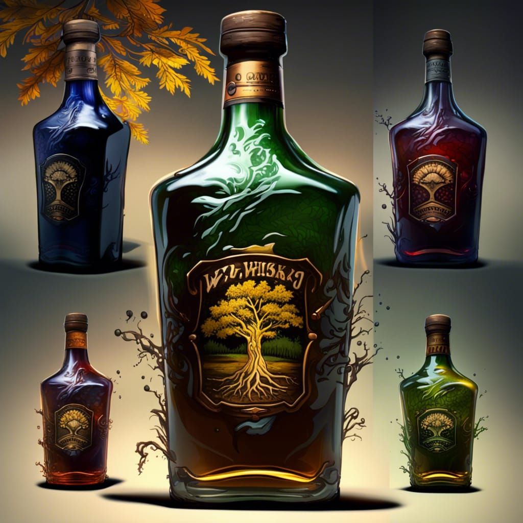 Whiskey Bottle and Car in Dynamic Digital Art