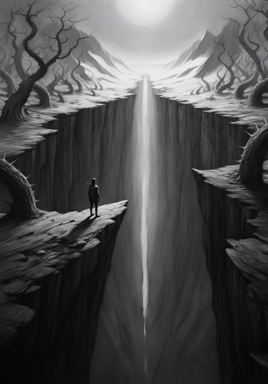 Mysterious Figure at the Edge of a Haunting Landscape