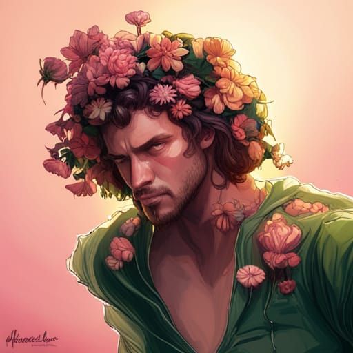 Floral Person Portrait in Hyperdetailed Style