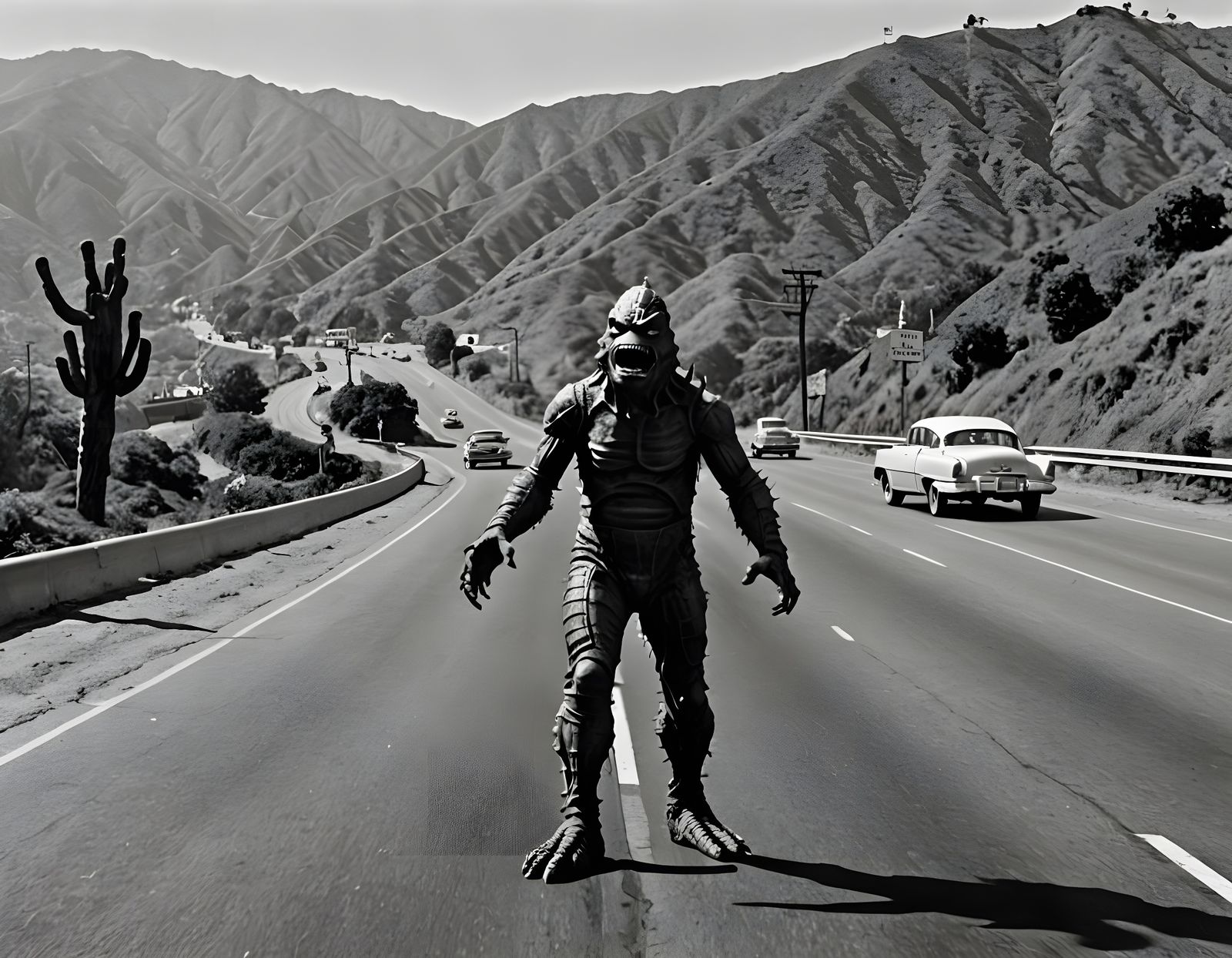 Creature from the Black Lagoon Hitchhiking, 1950s Photo