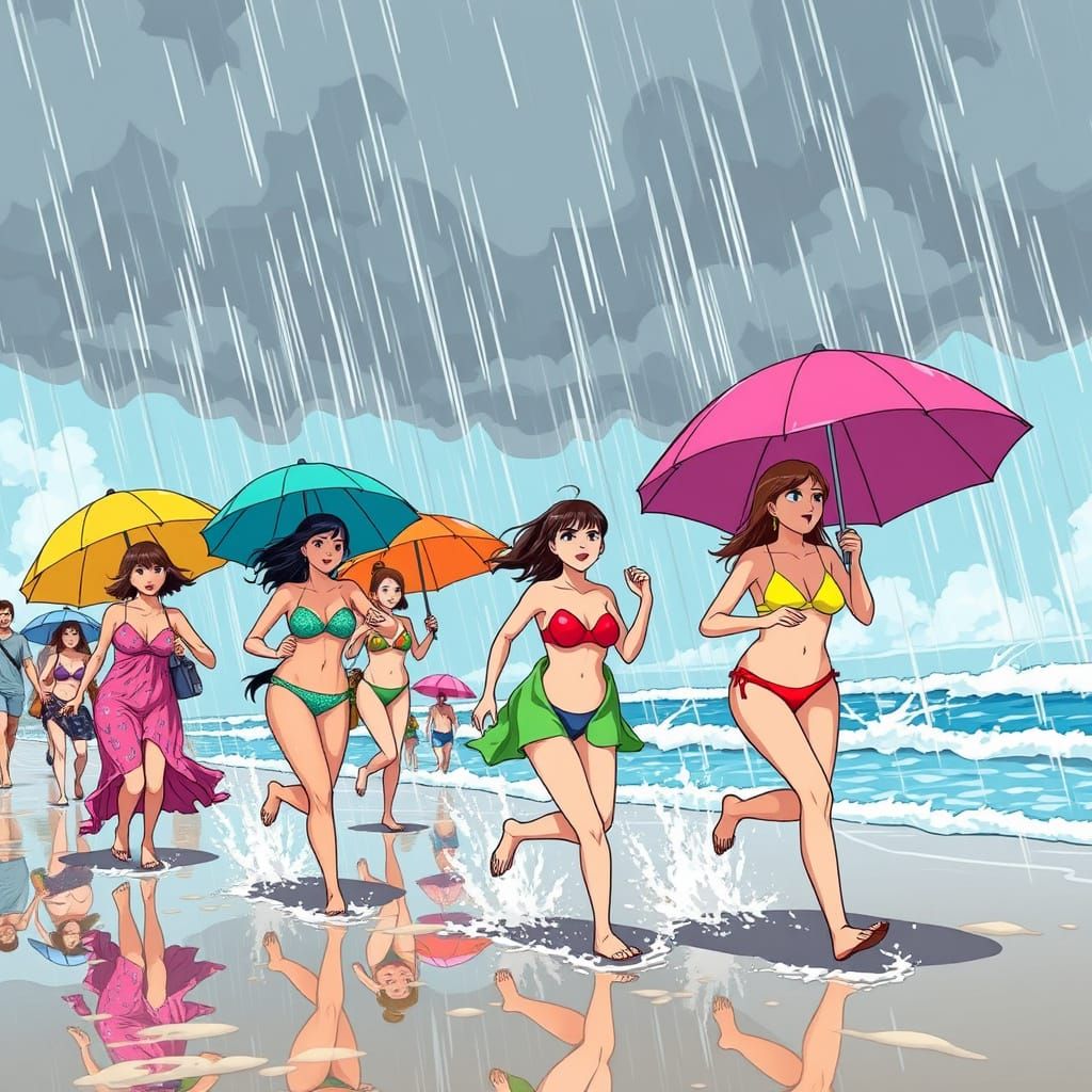 Anime Beach Escape from Summer Rain