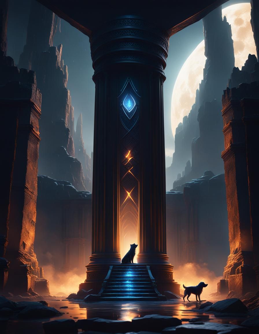 Beacon with Dog Silhouette: Fantasy Concept Art