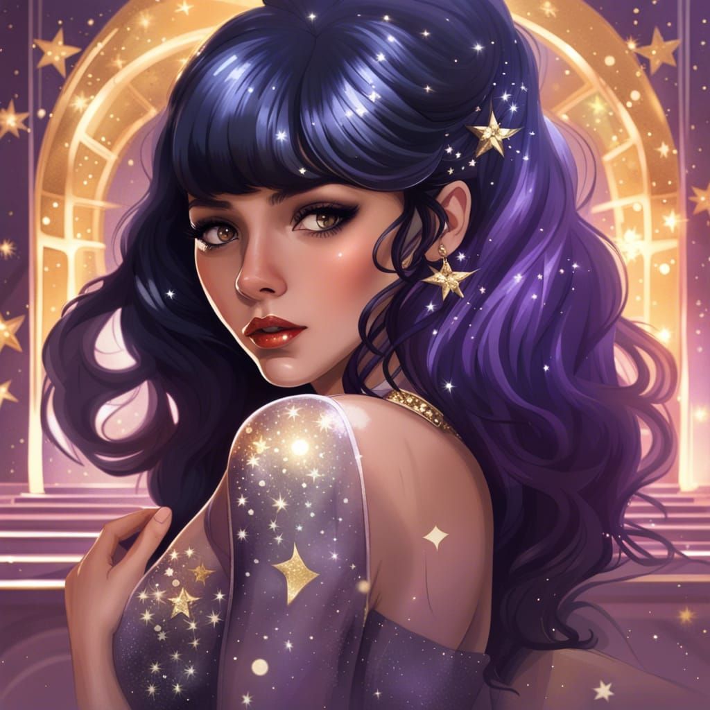 Elegant Woman in Purple Gown, Hyperdetailed Portrait