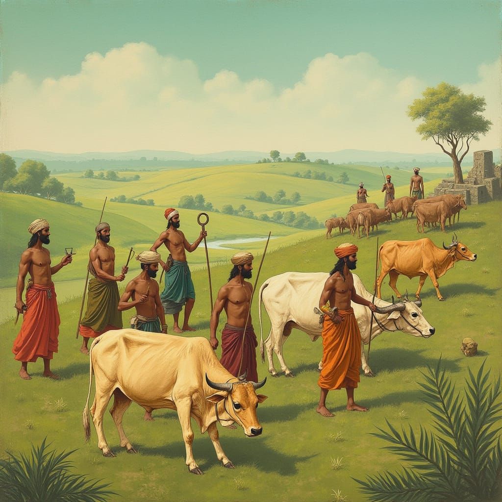 Indus Valley People Farming in Traditional Attire