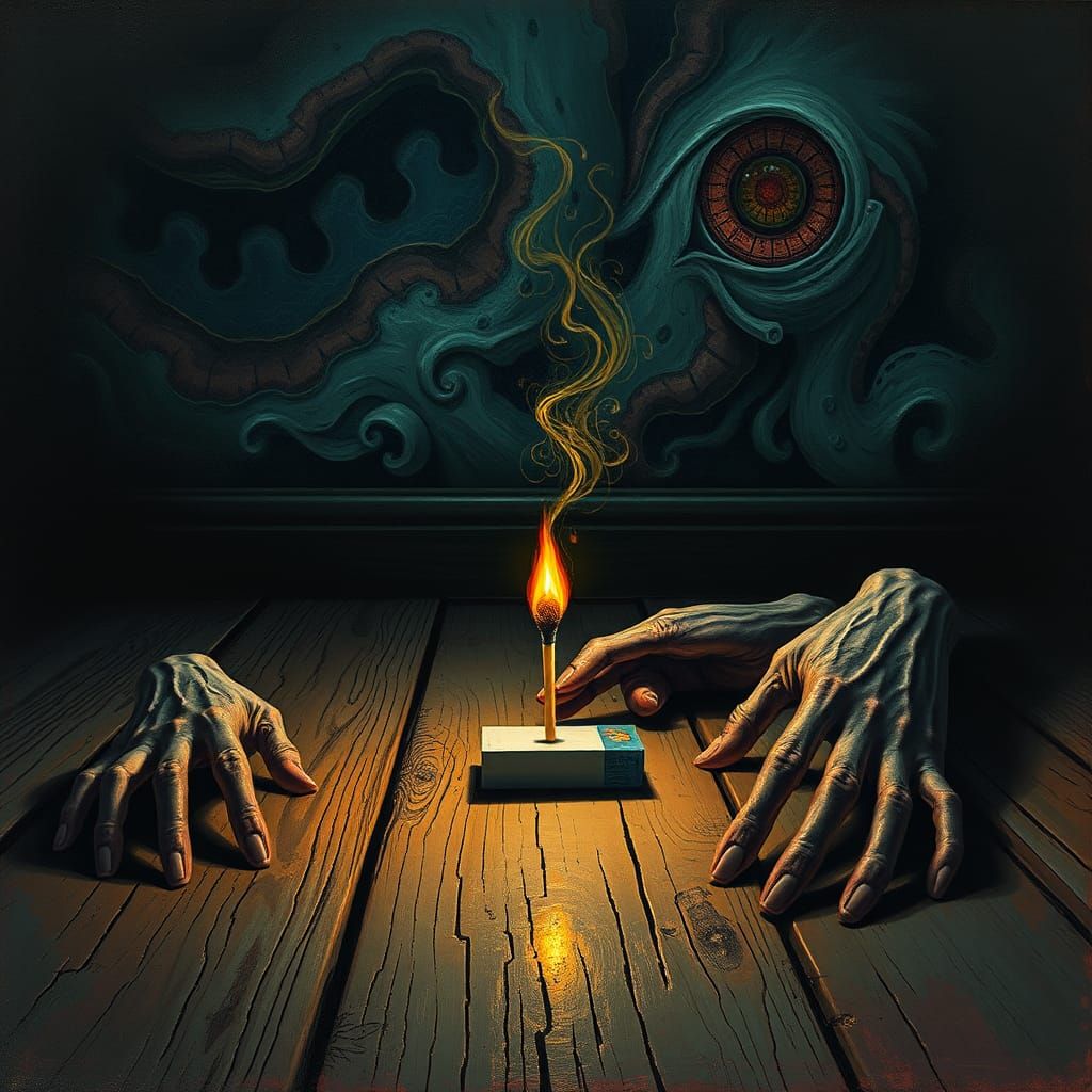 Surreal Matchbook Scene in Biomechanical Style