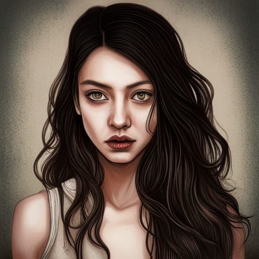 Tomie Portrait in Junji Ito Manga Style