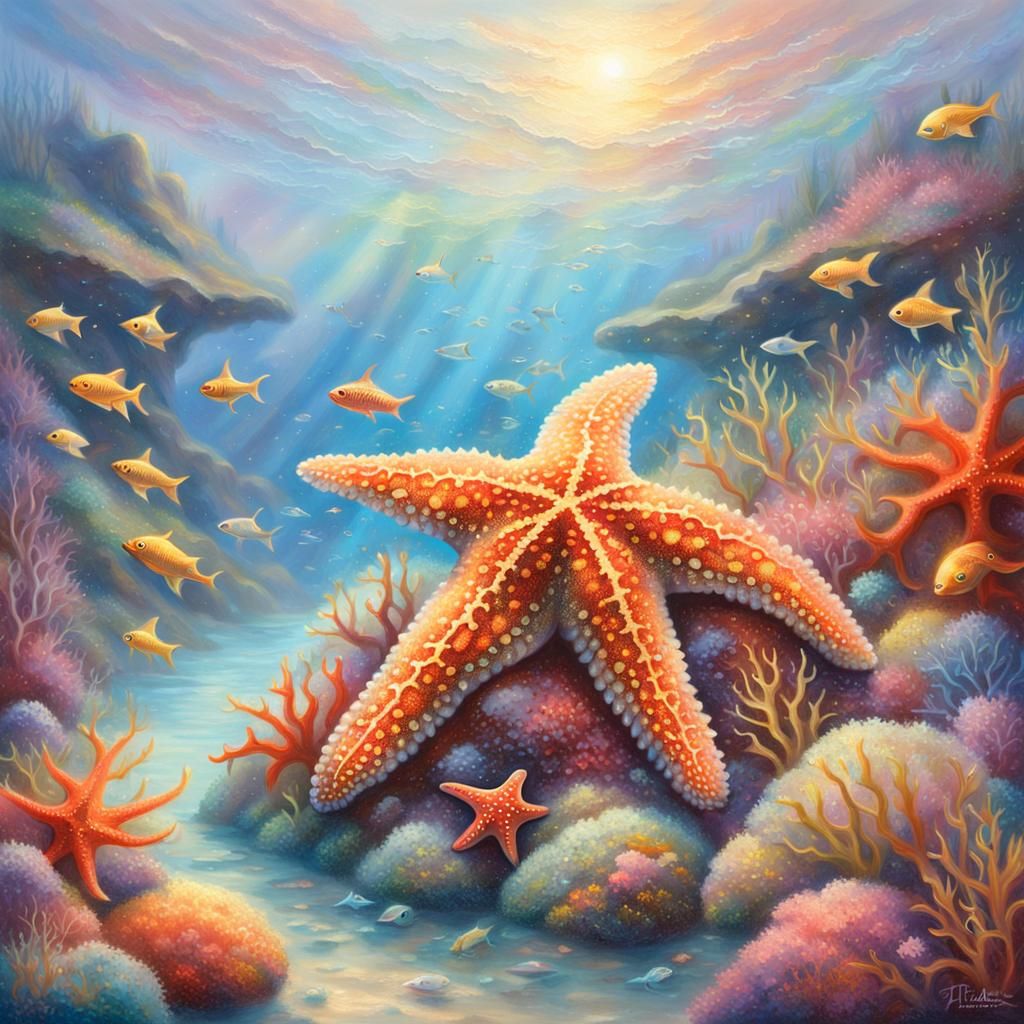 Dreamy Underwater Starfish Scene in Pastel Colors