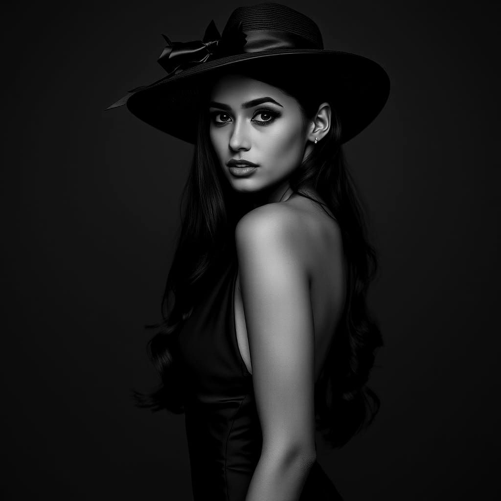 Elegant Indian Woman in High-Contrast Black and White