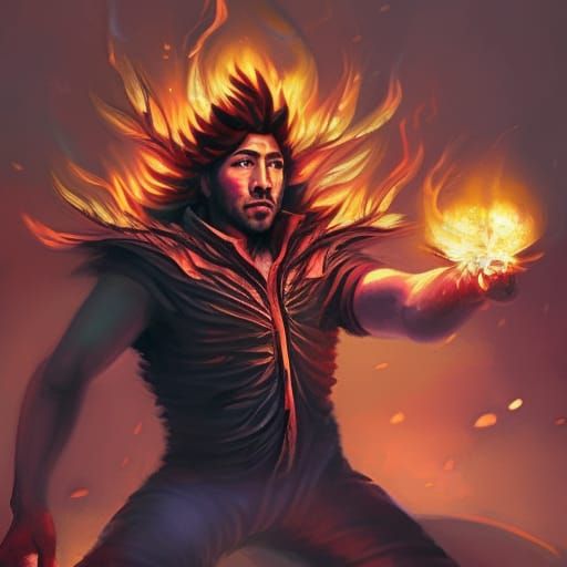 Fire God on Burning Throne, Hyperdetailed Portrait