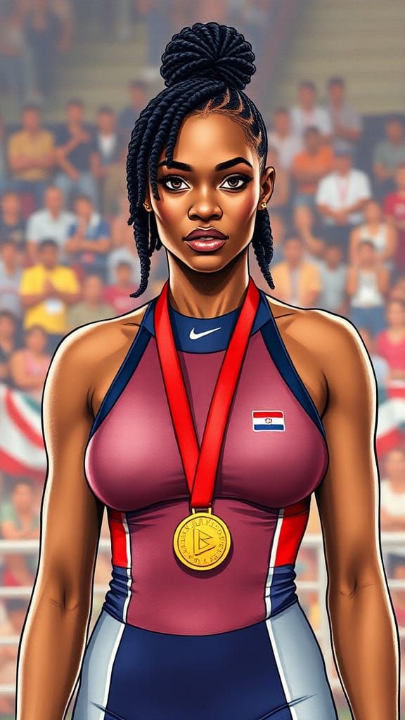 Pop Art Champion on Podium in Watercolor Style