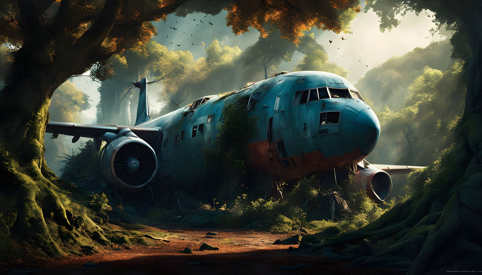 Crashed Plane in Amazon Jungle: Cinematic Digital Painting