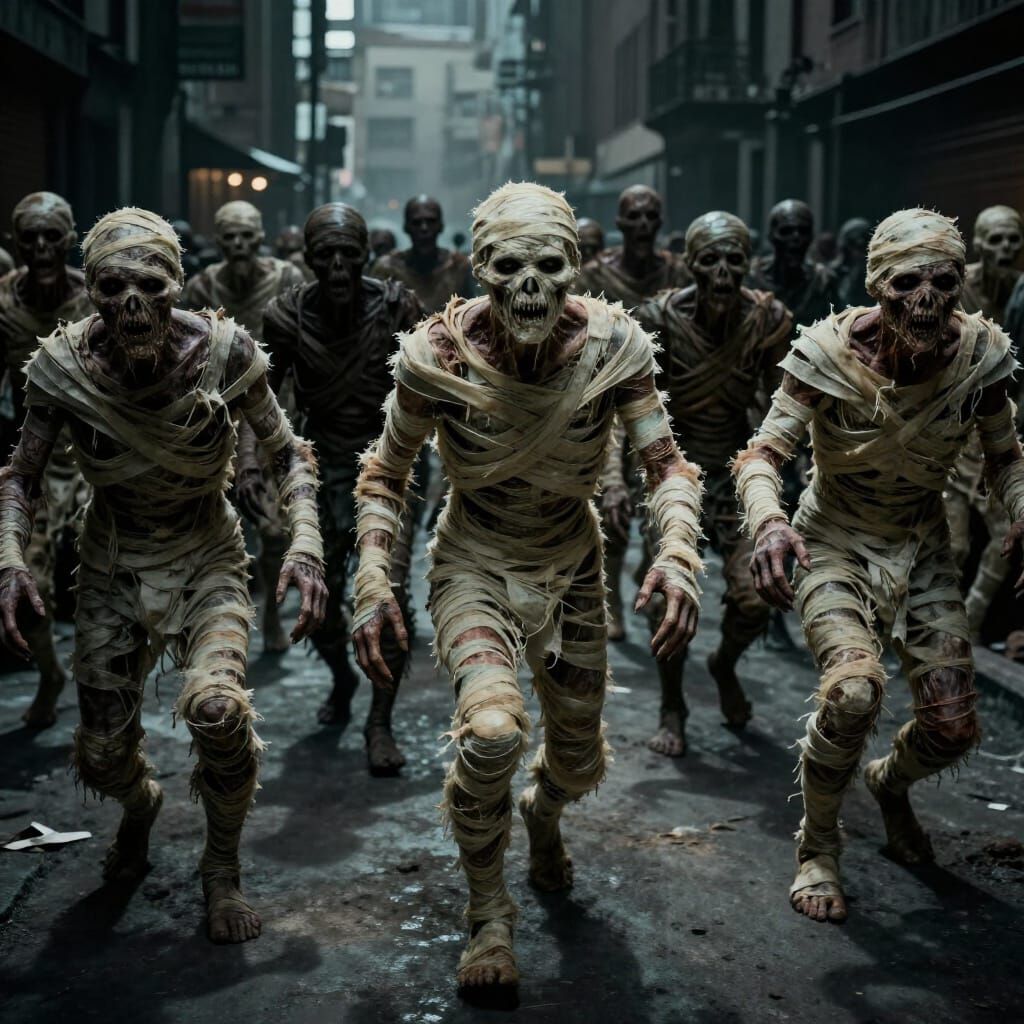 Terrifying Mummy Horde Invades City Street in Hyperrealistic...
