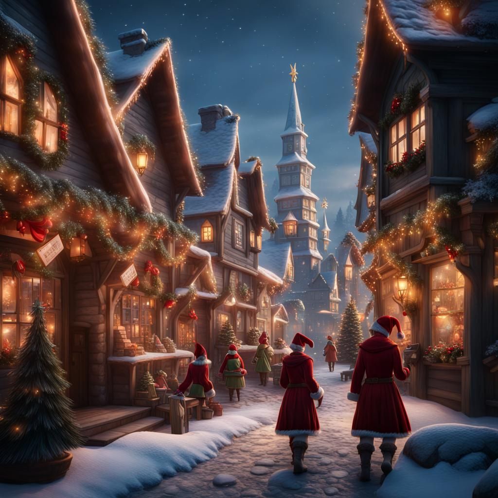 Christmas Elves in Christmas Town: Digital Matte Painting