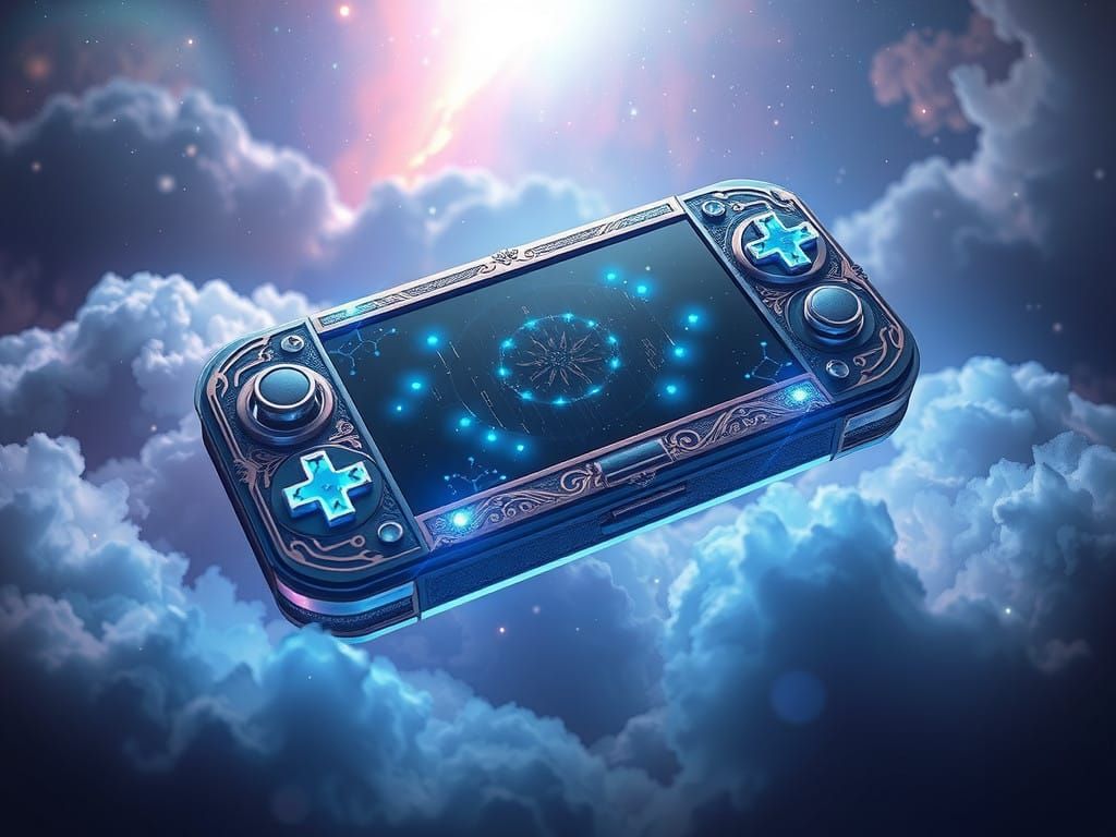 Fantastical Handheld Gaming Device in Cosmic Aesthetic
