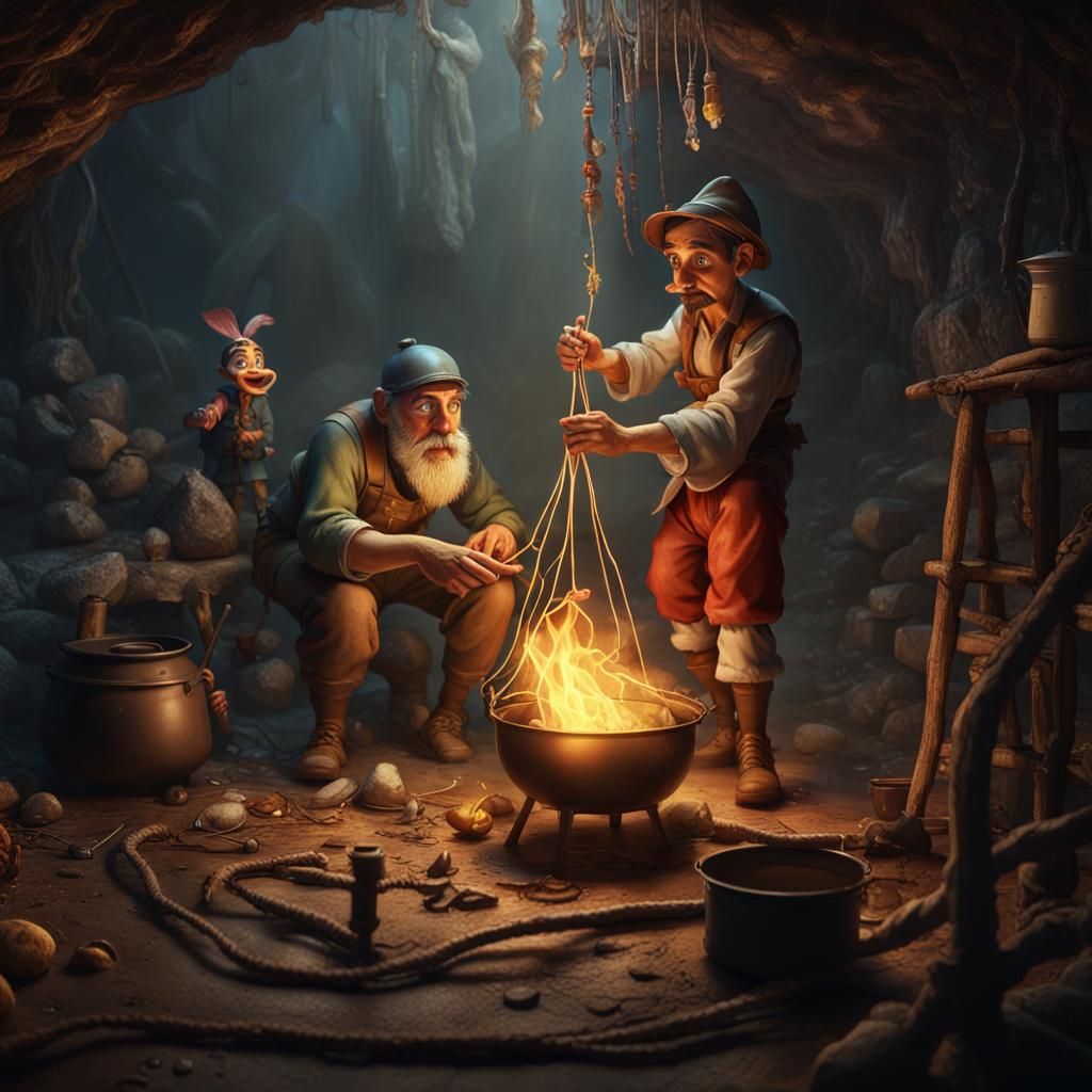 Fisherman Rescues Pinocchio: Fantasy Concept Art
