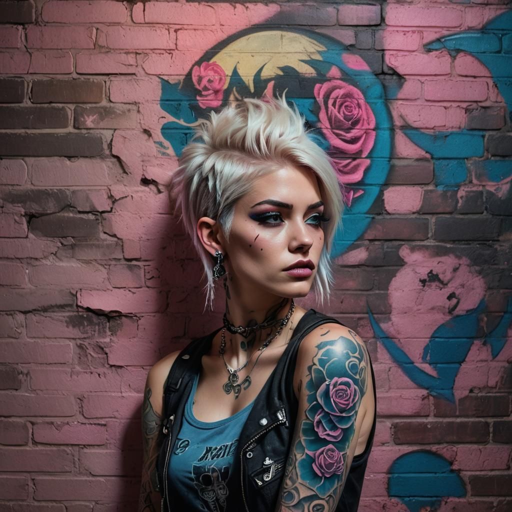 Neon-Lit Punk Girl Portrait in Fauvist Expressionism