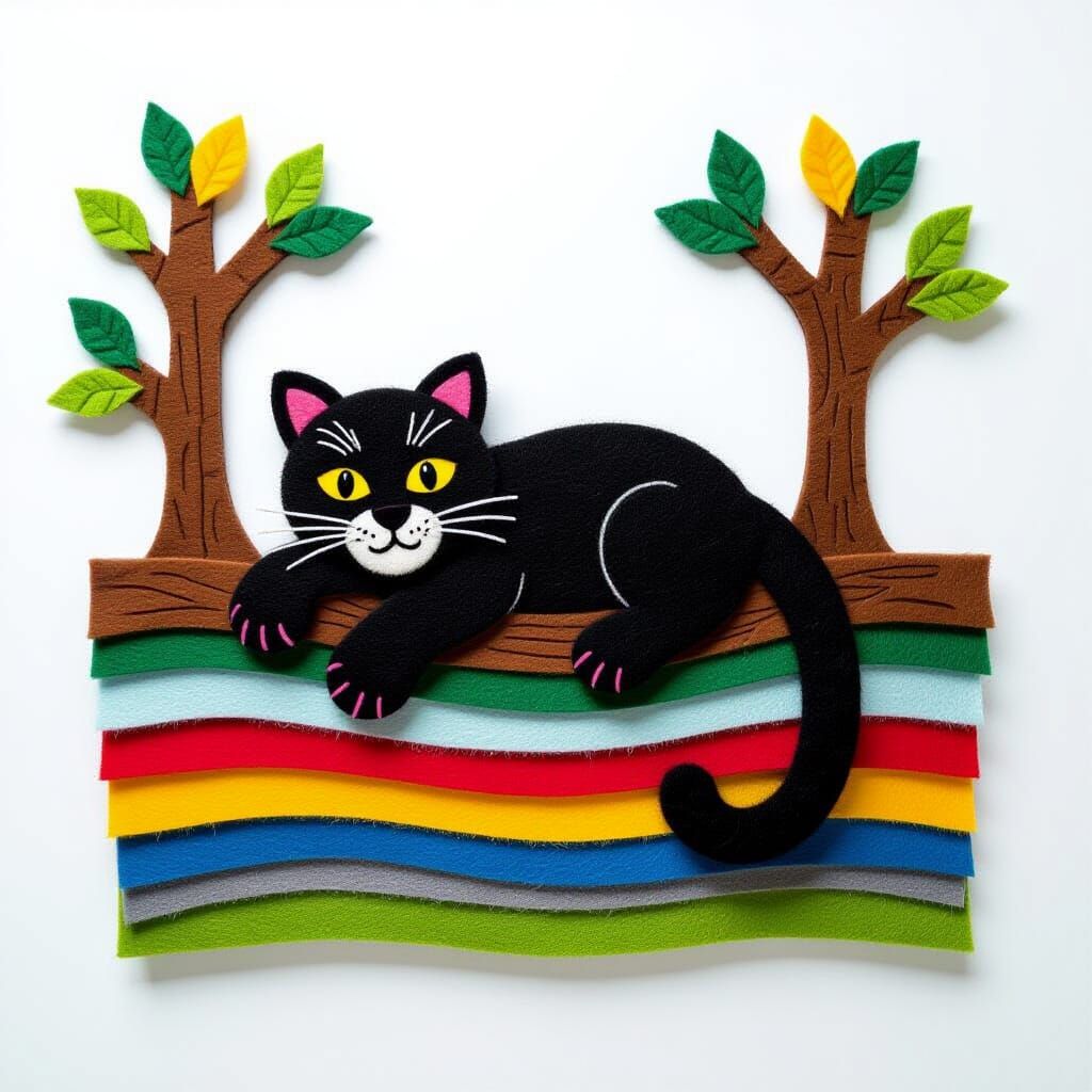Felt Panther Sculpture on Tree