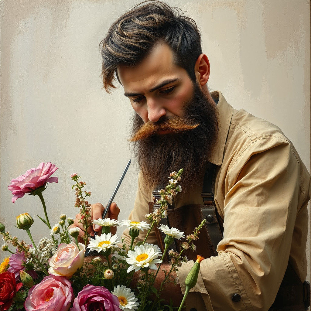 Bearded Florist: Oil Painting in Lyrical Abstraction