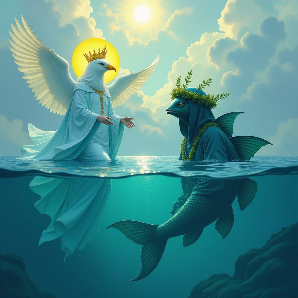 Mystical Beings of Air and Water in Surreal Style