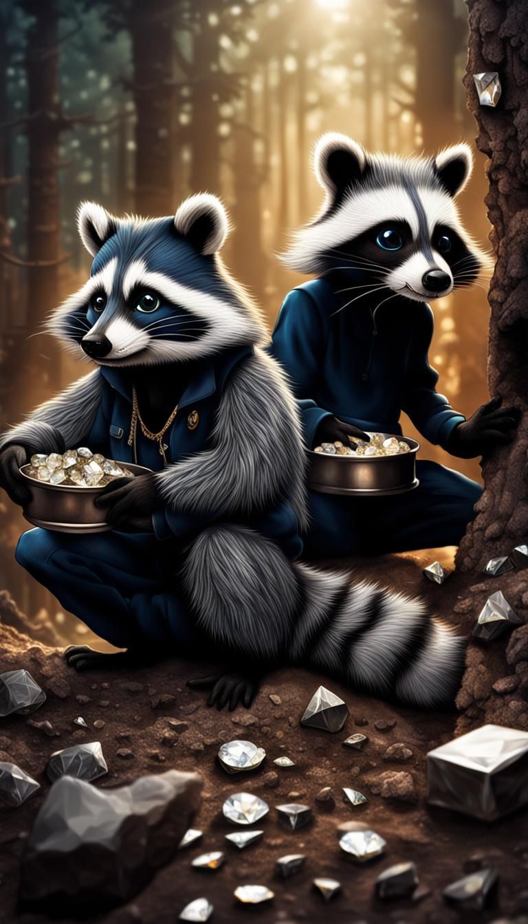 Furry Raccoon and Skunk Diamond Miners