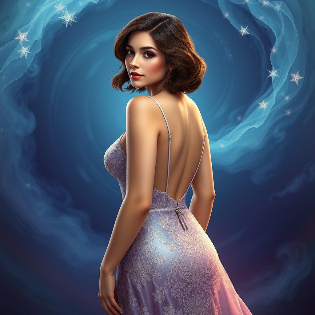 Curvy Goddess in Shimmering Backless Dress with Ethereal Glo...