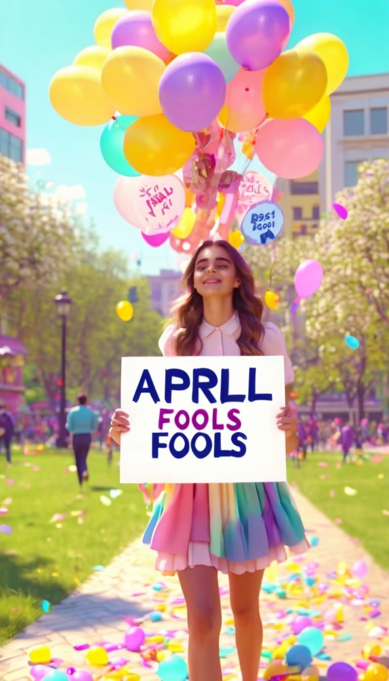 Vibrant April Fools' Celebration in Pastel City