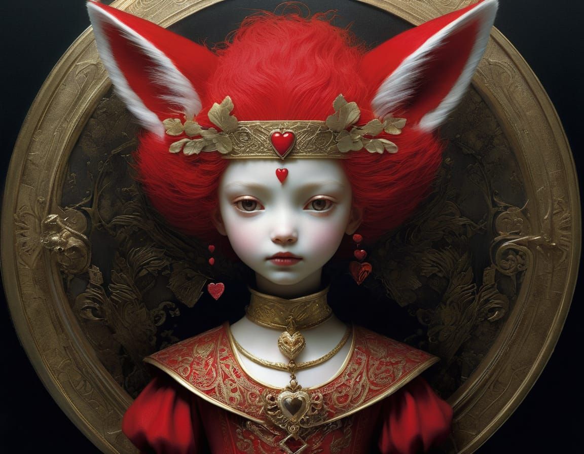 Queen of Hearts Petting Fox in Detailed Art Style