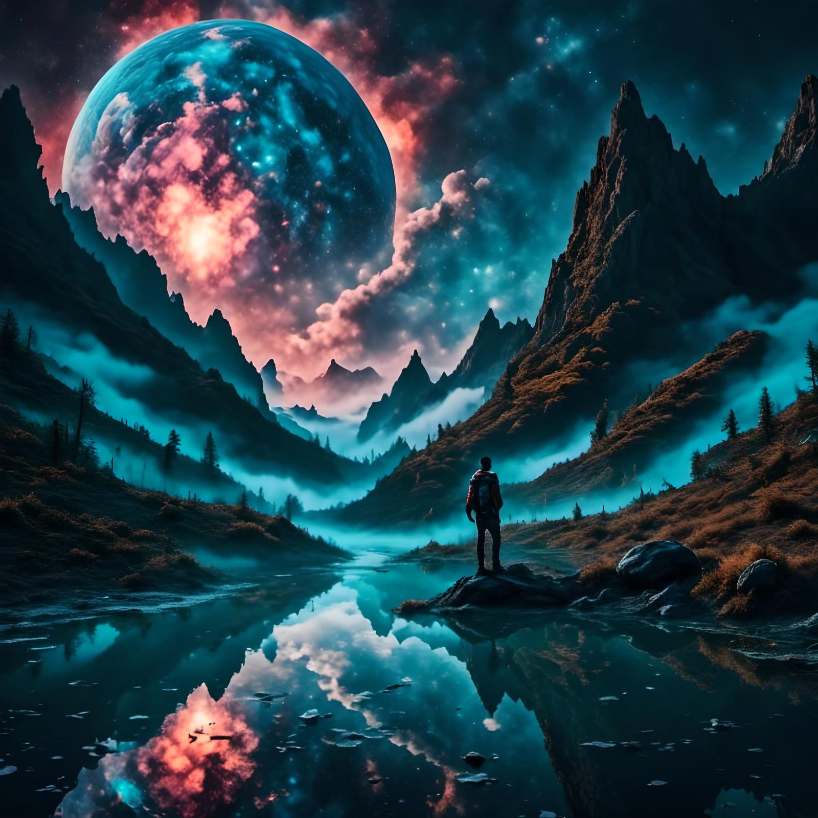 Cosmic Ripples in Space: Horror Illustration