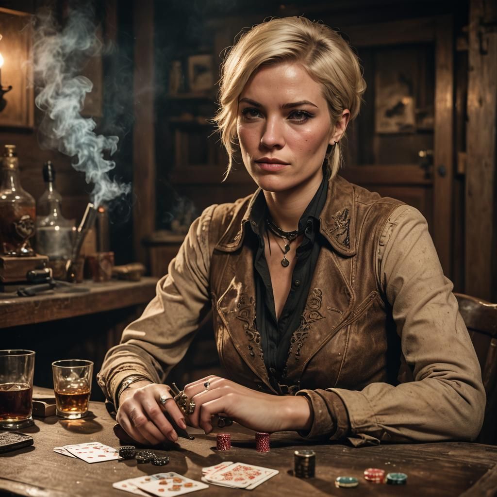 Short-Haired Cowboy in Dimly Lit Saloon
