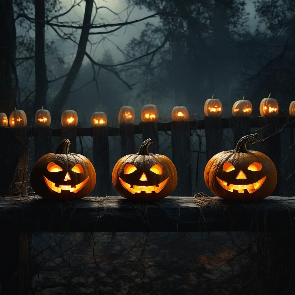 Eerie Jack-o-Lantern in Mystical Forest: Art Nouveau