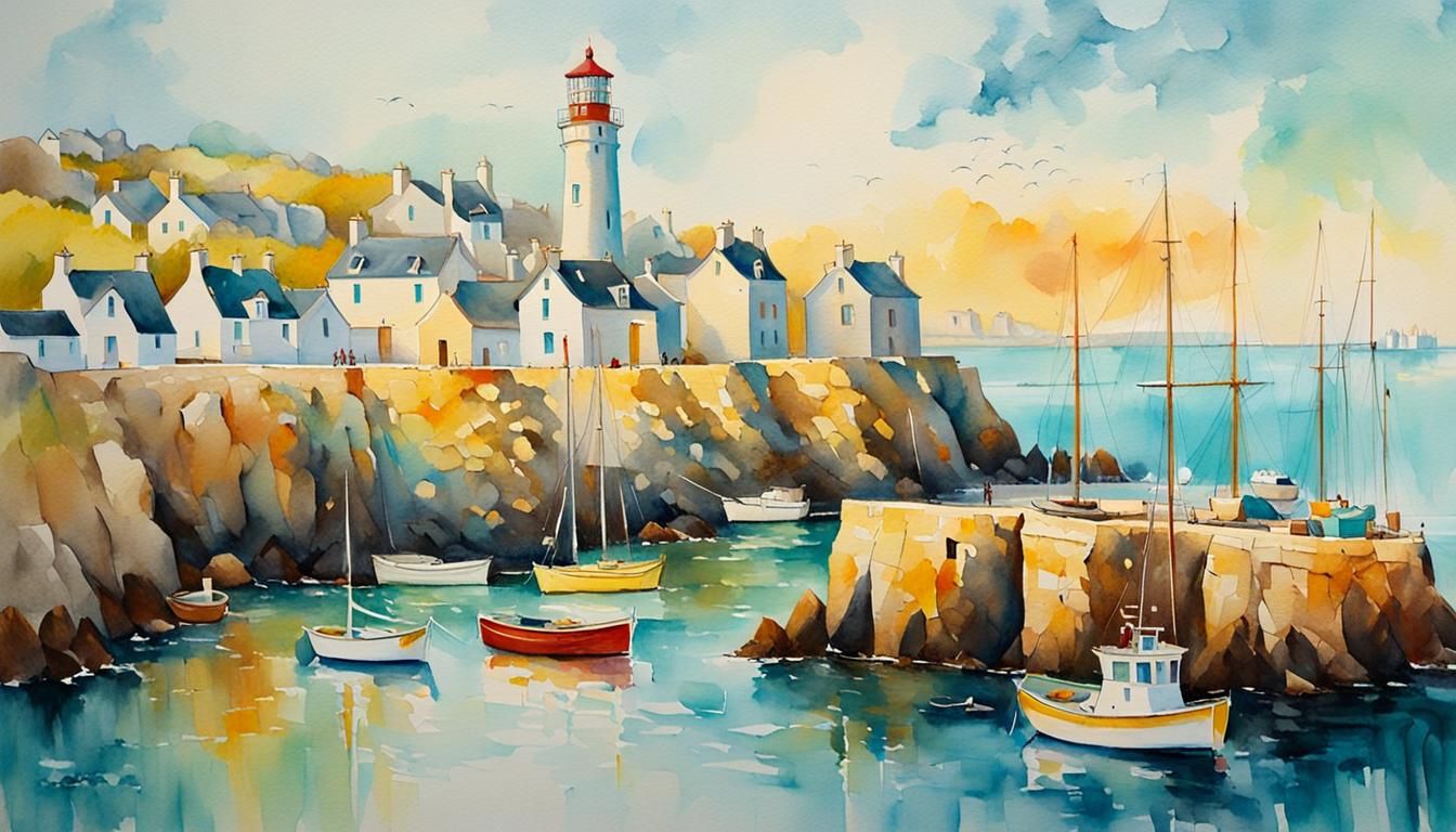 Brittany Fishing Port in Watercolor Hues