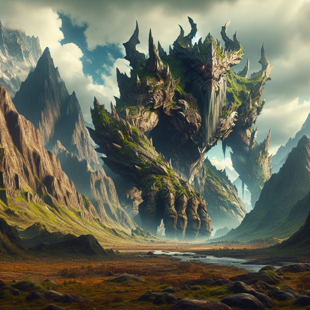 Epic Fantasy Landscape with Earth Colossus