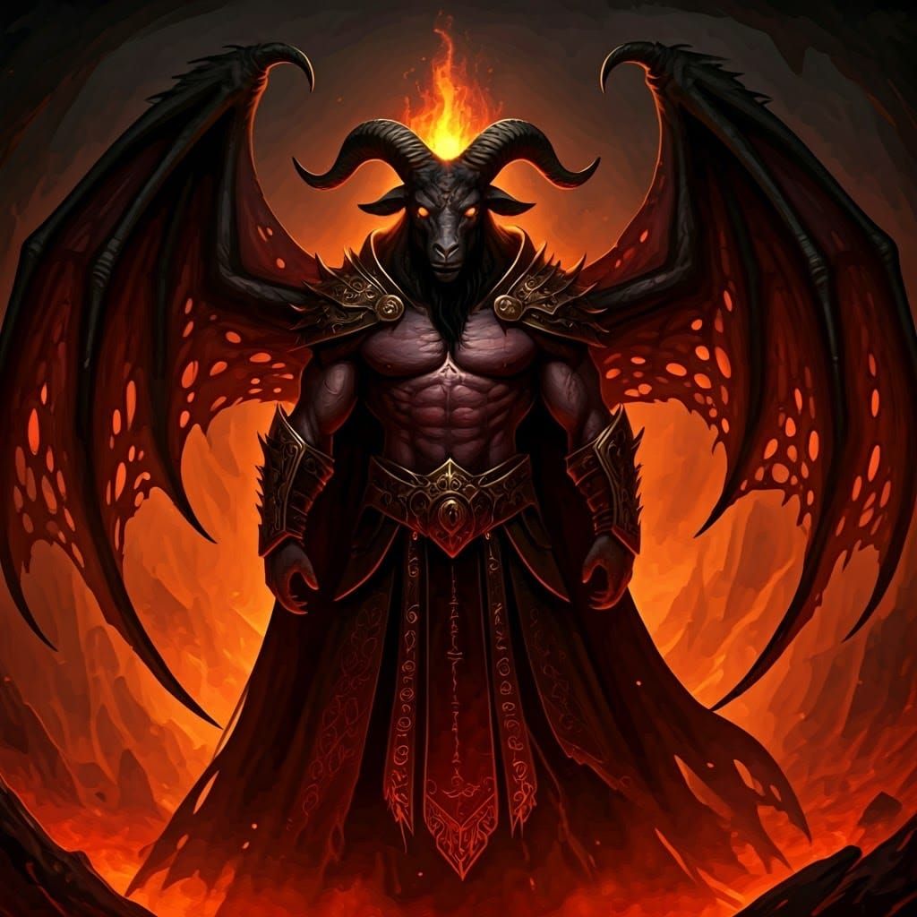 Dark Prince of Darkness with Goat-Like Head and Fiery Aura