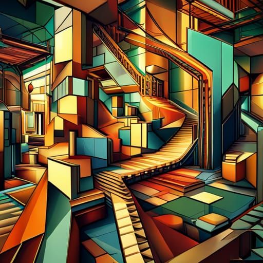 Cubist Chains in Neo-Cubism Art Deco Style