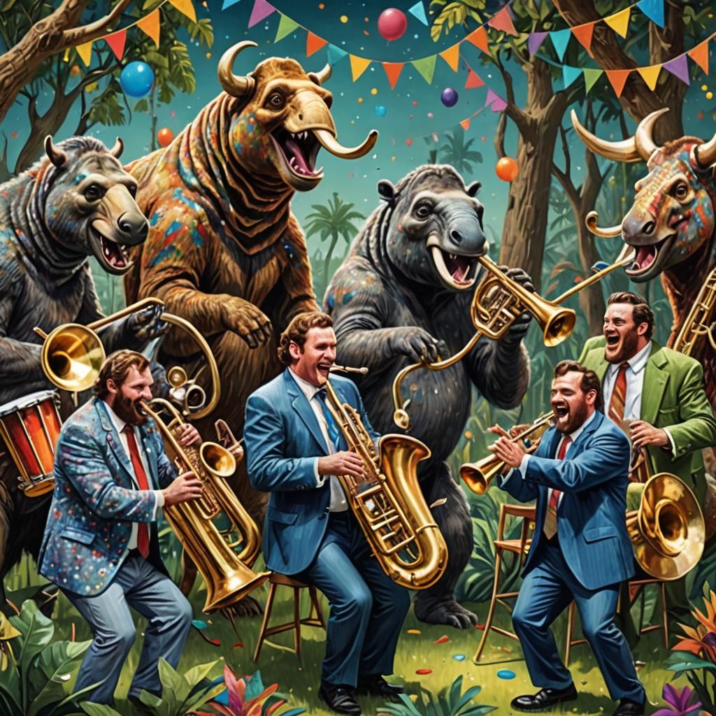 Hyperreal Swing Party with Prehistoric Animals