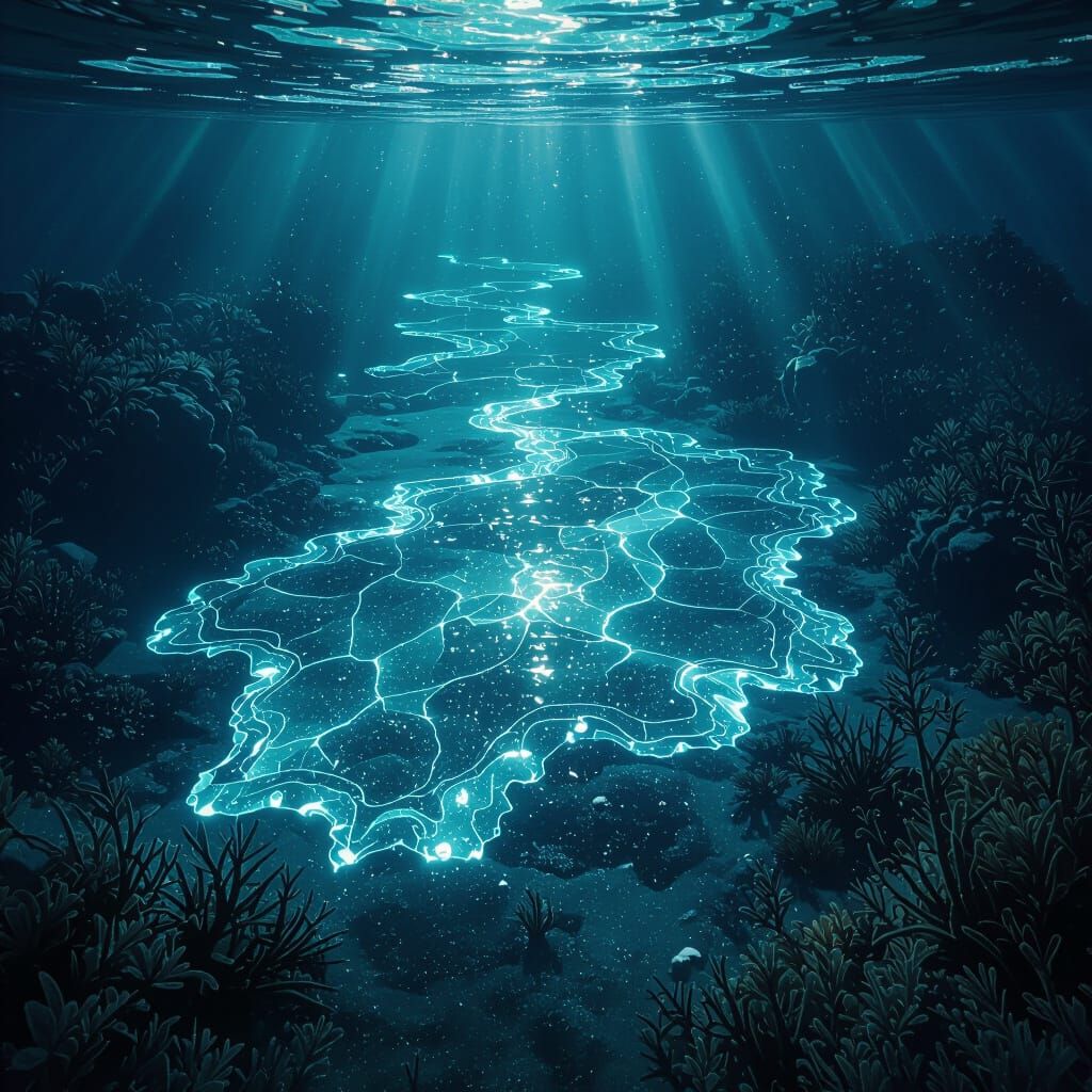 Glowing Tideglass Algae: Dark Fantasy Concept Art