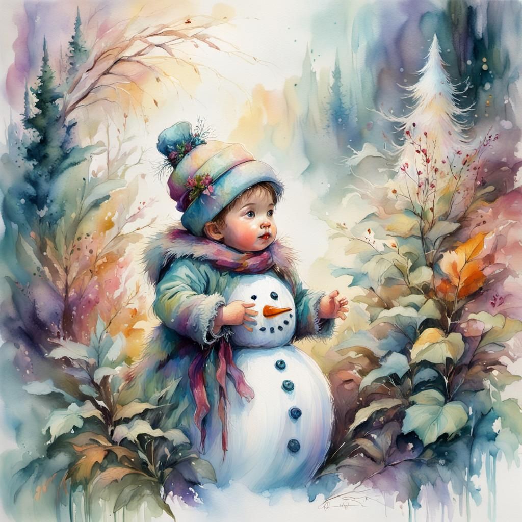 Whimsical Fantasy Portrait in Soft Focus: Baby in Snowy Land...