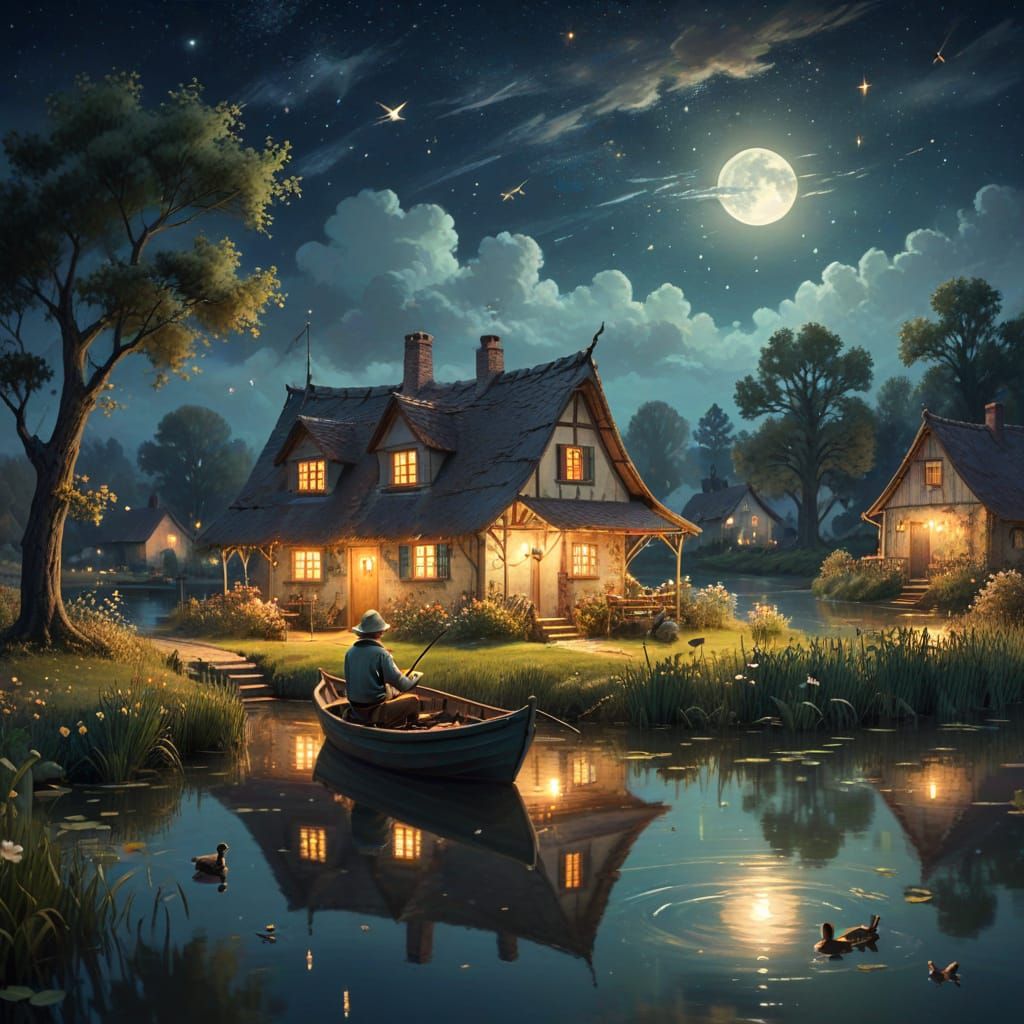 A Serene Peasant's Evening by Moonlight