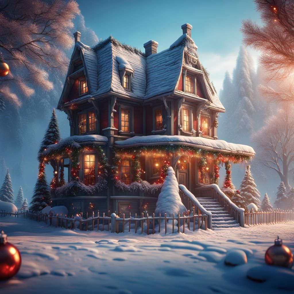 Christmas Winter House in Detailed Matte Painting