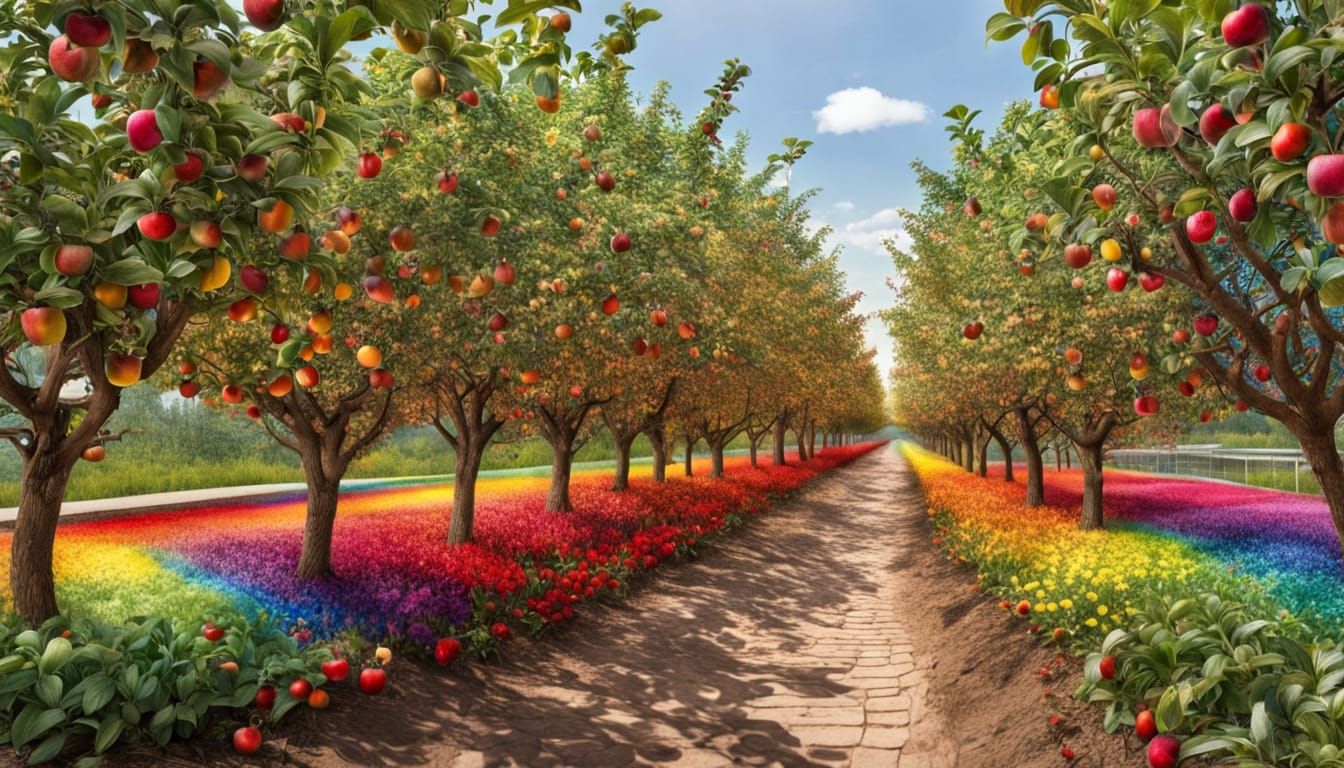 Vibrant Apple Blossoms Unfurl Along Winding Paths