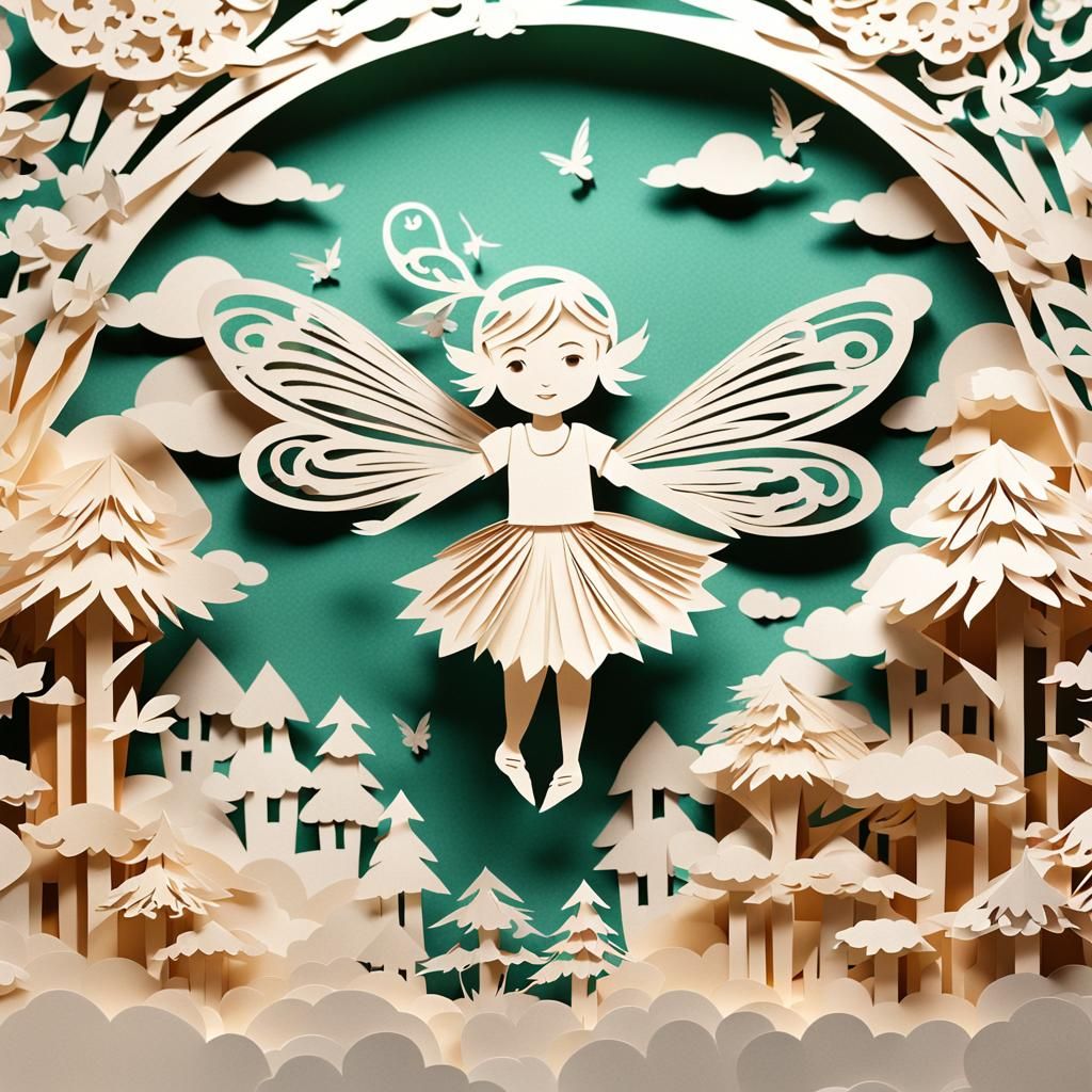 Pixie with Wings in Kirigami Style