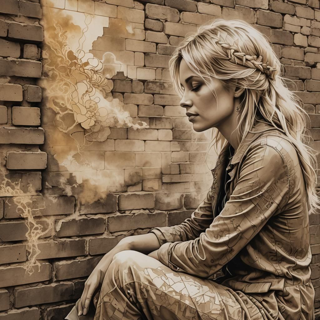 Contemplative Woman in Reverse Graffiti Alcohol Ink Style