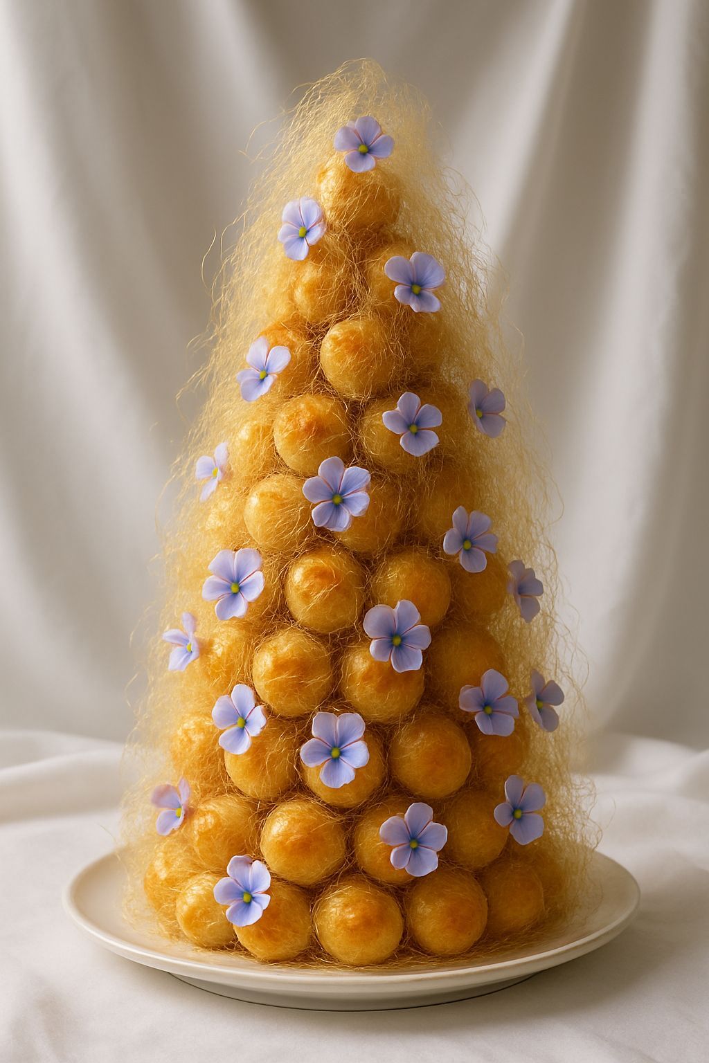 Elegant Croquembouche with Spun Sugar: Food Photography