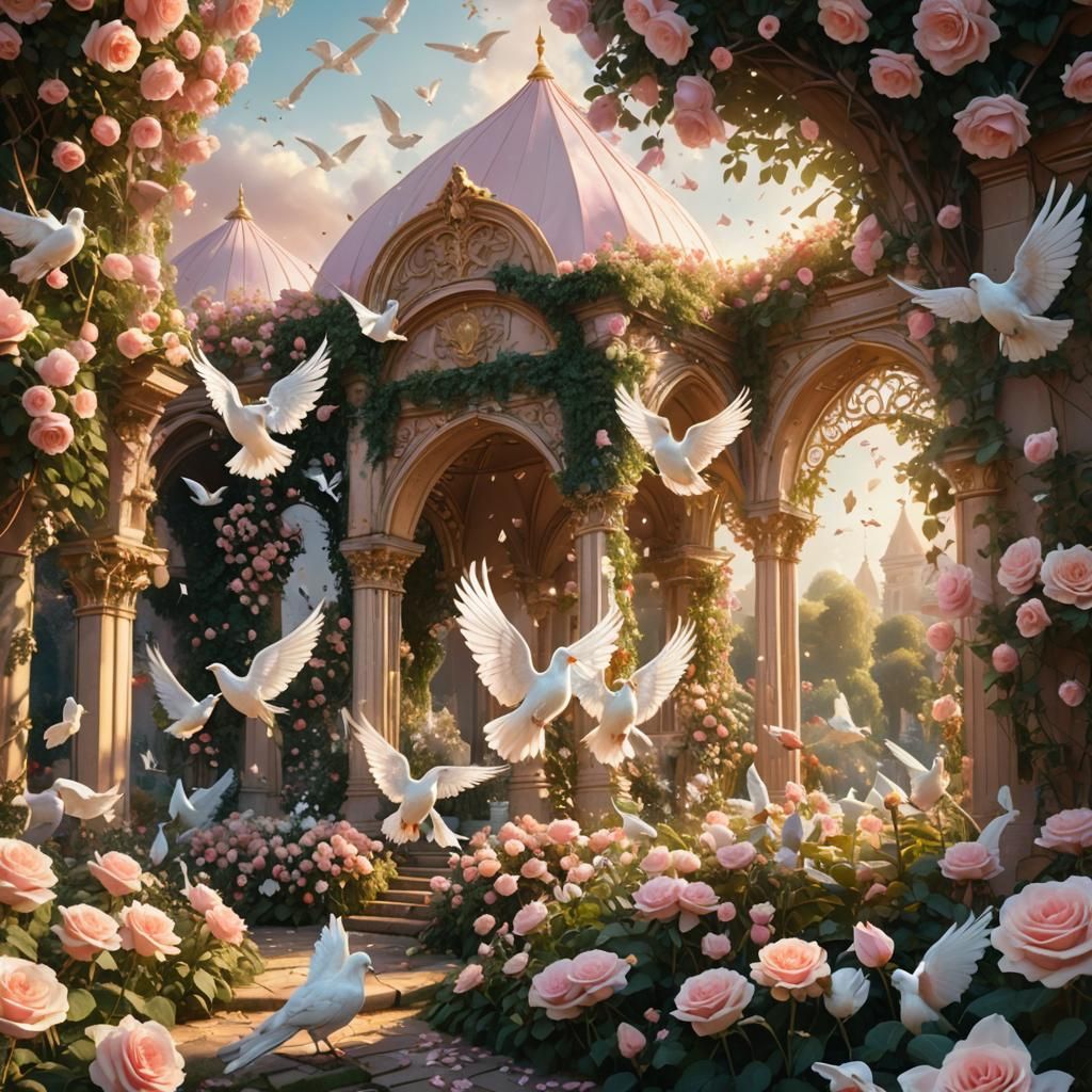 Angels in Rose Garden: Fantasy Art